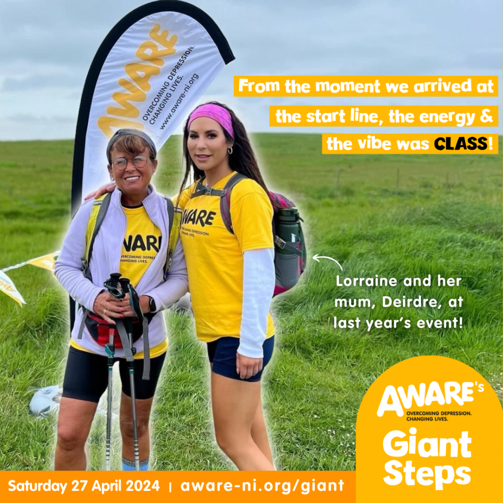 Cookstown&rsquo;s Lorraine Nugent shares mental health journey to encourage others to take 'Giant Steps' for AWARE NI  &nbsp;